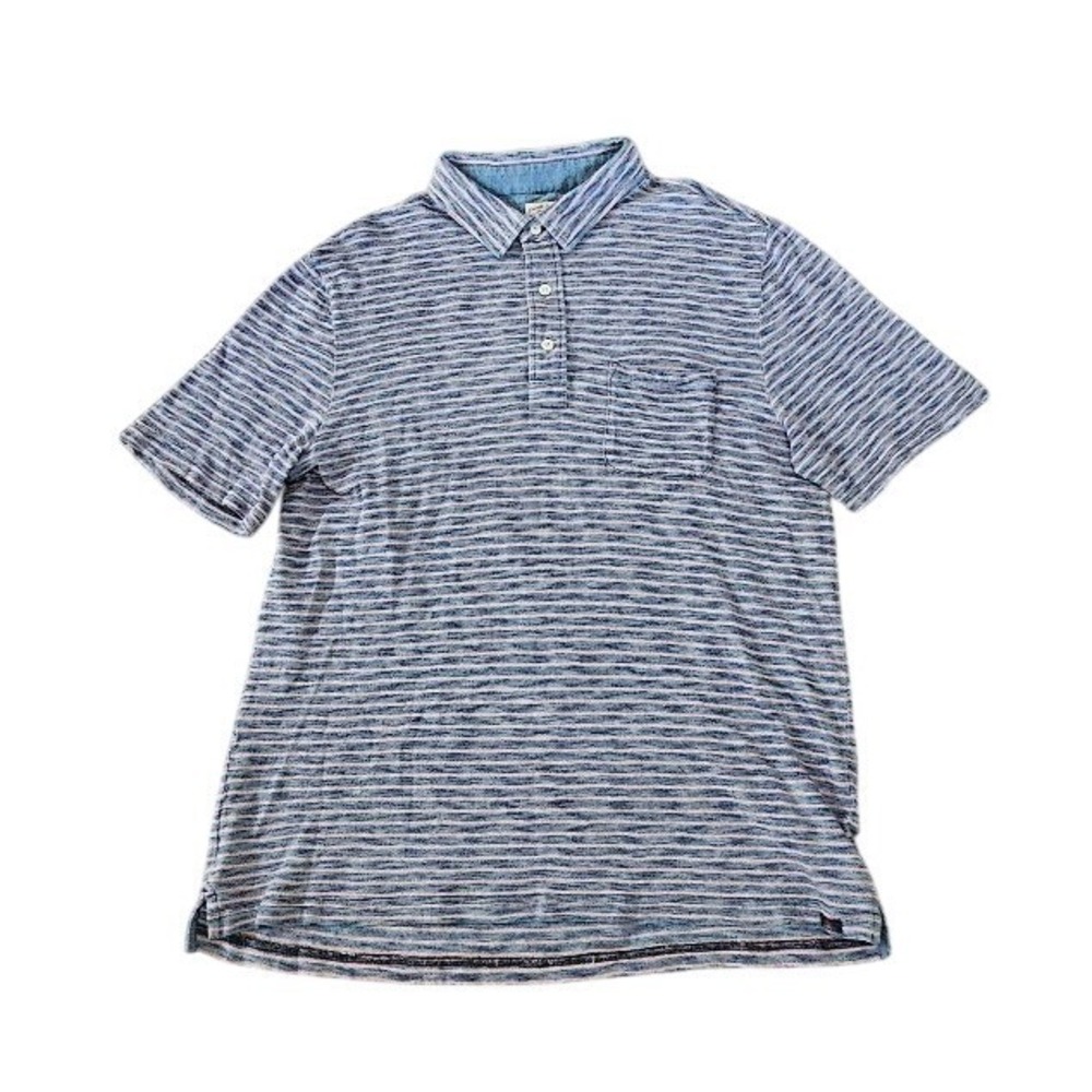 Faherty Brand Mens XL Indigo Dyed Striped Short Sleeve Polo Shirt Blue Pink Slub